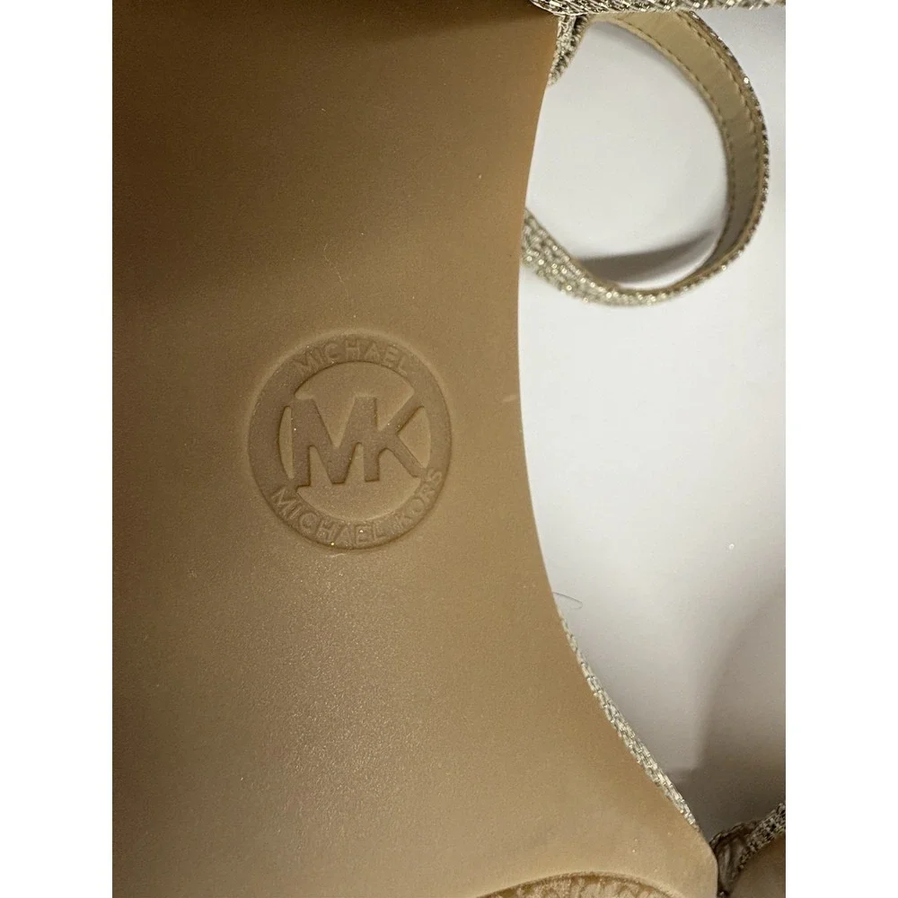 Michael Kors Serena Flex Ankle Strap Dress Sandals Women 10M Block Heel Gold